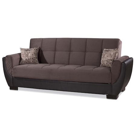 Homeroots 93" Brown Microfiber And Faux Leather Sleeper Sofa And Toss Pillows 607161