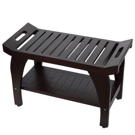 Homeroots 20" X 30" Dark Brown Solid Wood Rectangular Shower Bench With Shelf 383315