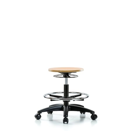 Blue Ridge Ergonomics Wood Stool - Medium Bench Height with Chrome Foot Ring and Casters BR-WMBSO-RG-CF-RC