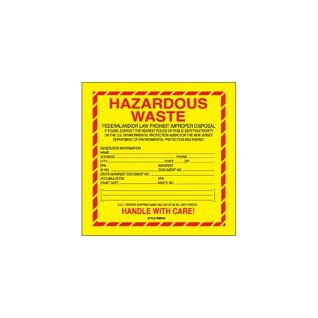 Bubblefast 6 x 6'' - ''Hazardous Waste - New Jersey'' Labels BFDL7520