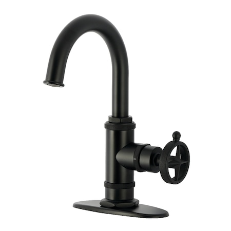 Kingston Brass One-Handle Single-Hole Bathroom Faucet with Deck Plate and Push Pop-Up Drain, Matte Black KSD2210RNK