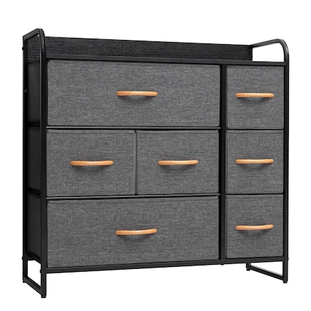 Homeroots 32" Gray and Black Steel and Fabric Seven Drawer Dresser 484688