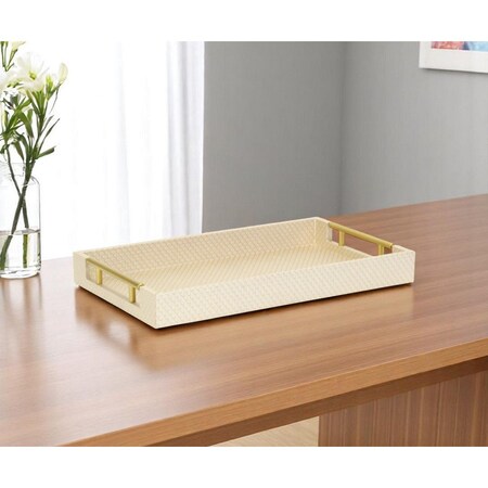 Homeroots 16" Champagne And Gold Geometric Print Handmade Serving Tray With Handles 625659