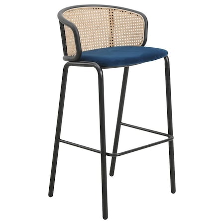 Leisuremod Ervilla Wicker Bar Stool with Fabric Seat and Black Powder Coated Steel Frame, Navy Blue EBBL-31NBU
