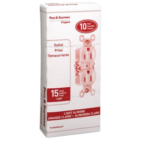 Legrand Straight Blade Receptacle, 5-15R, 15 A, 125V AC, 2 Pole, 3 Wire 3232LACP8