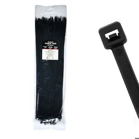 Cable Ties Unlimited Cable Tie, 17 in L, 50 lb Strength, 4.9 in Max Bundle Dia, Nylon 6/6, UV Resistant, Black, 100PK S17-50-0C