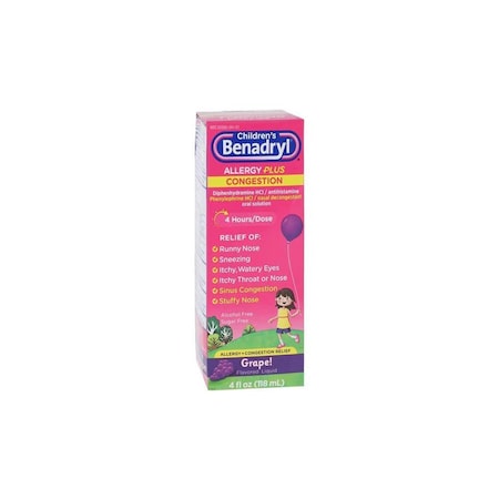 Benadryl Children Allergy Liquid, 12.5/5mg, Grape, 4oz 00450017005