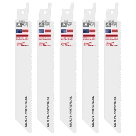 Milwaukee Tool 6" 8/12 TPI Sawzall Blades (5 Pk) 48-00-5091