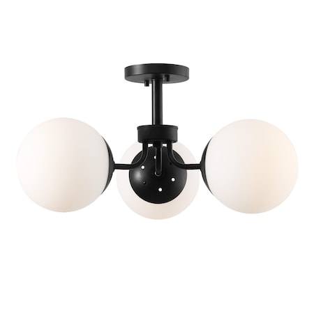 Jonathan Y Olivier 23.5" 3-Light Bohemian Farmhouse Iron/Frosted Glass LED Semi Flush Mount, Black JYL7600B