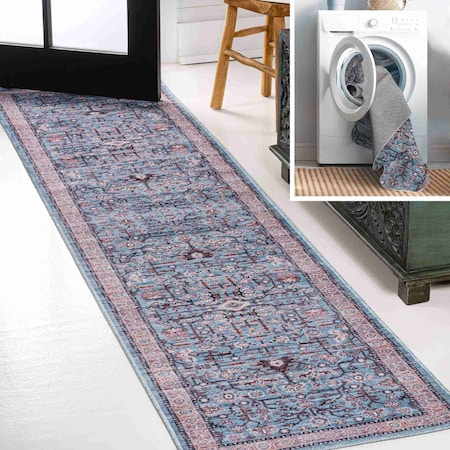 Jonathan Y Kemer All-Over Persian Non-Slip Machine-Washable Blue/Red/Brown 2 ft. x 8 ft. Runner Rug WSH104B-28