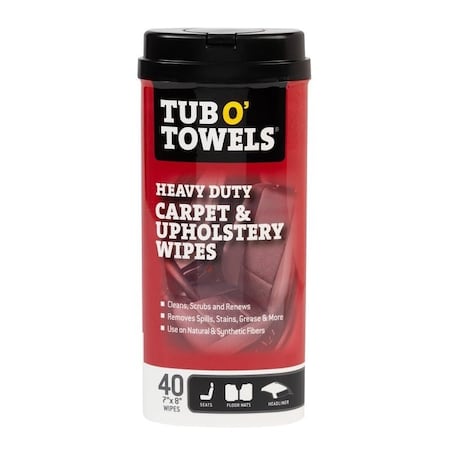 Tub O Towels Carpet and Upholstery Cleaning Wipes, 8 in L, 7 in W, 1-Ply, Light Citrus, Polypropylene TW40-CPA