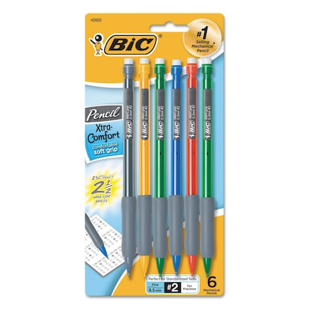 Bic Xtra-Comfort Mechanical Pencil, 0.5 mm, HB #2, Black Lead, Randomly Assorted Barrel Colors, 6PK 42602