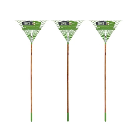 Ames 54 in. Hardwood Handle Steel Leaf Rake, 22-Tine, 3-Pack 10000-07558