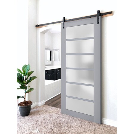 Sartodoors Sturdy Barn Door Frosted Glass Grey 24x80 Solid Core Modern Interior VEREGIO7602BD-B-GRE-24