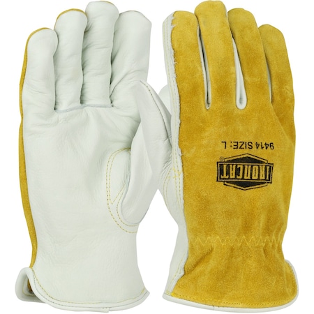 Ironcat Premium Grade Top Grain Cowhide Leather Drivers Glove with Split Cowhide Back, Keystone Thumb 3041
