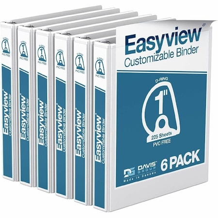 Davis Group Easyview Premium, Angle D Ring, Customizable, View Binder, (White, 1"), PK6 8401-00-06