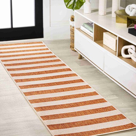 Jonathan Y Negril Two-Tone Wide Stripe Orange/Beige 2 ft. x 8 ft. Indoor/Outdoor Runner Rug SMB203A-28
