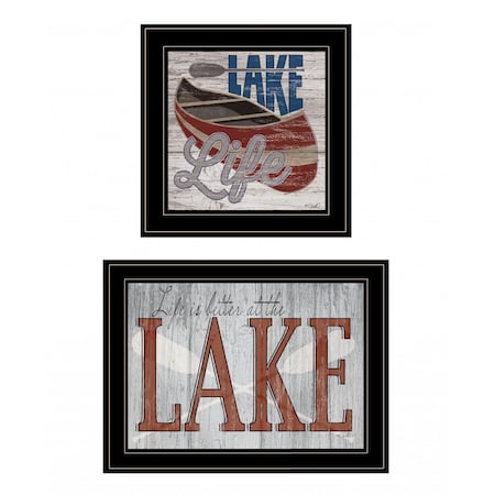 Set Of Two Lake Life is Better 2 Black Framed Print Wall Art, 2PK