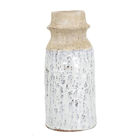 Homeroots 10" Beige And Ivory Cylinder Terracotta Table Vase 565465