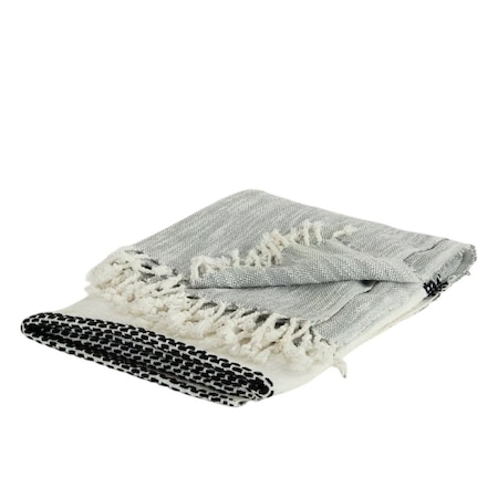 Homeroots 50" X 60" Gray Cotton Woven Color Block Throw Blanket with Fringe 518804