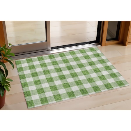Homeroots 3' X 5' Green And Gray Plaid Washable Indoor Outdoor Area Rug 595385
