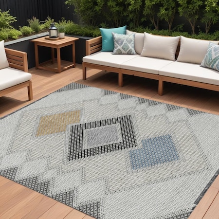 Homeroots 10' X 14' Gray Gold And Charcoal Geometric Washable Indoor Outdoor Area Rug 631920
