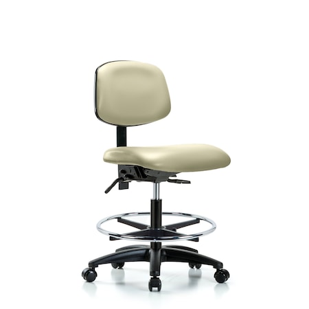 Blue Ridge Ergonomics Chair, Vinyl, Med Bench, CF Casters, Wht, No Arms, 22" to 29" Height, Adobe White BR-VMBCH-RG-T0-A0-CF-RC-8501