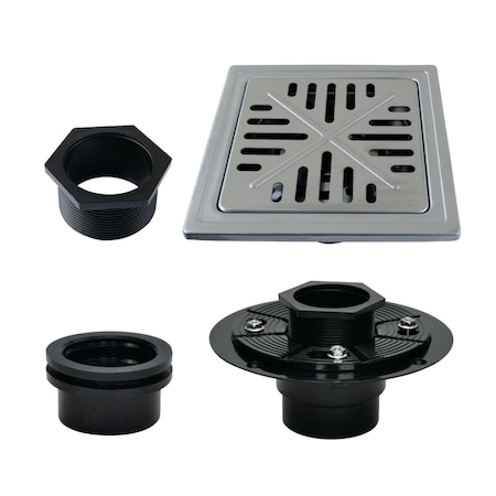 Kingston Brass 6" Stainless Steel Square Grid Shower Drain with Flange, Brushed Stainless Steel BSFK6605SS