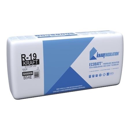 Knauf R-19 Kraft Faced Fiberglass Roll Insulation, bundle of 4 bags, covers 512SF, 4PK 5006808