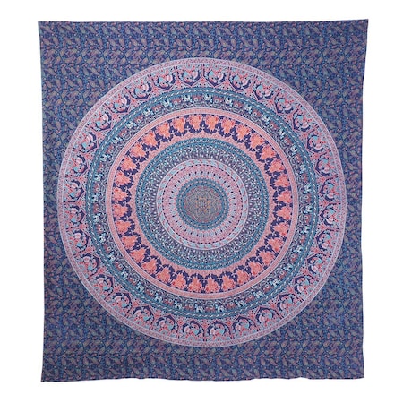 92" X 84" Green Blue And Orange Mandala Cotton Hanging Tapestry