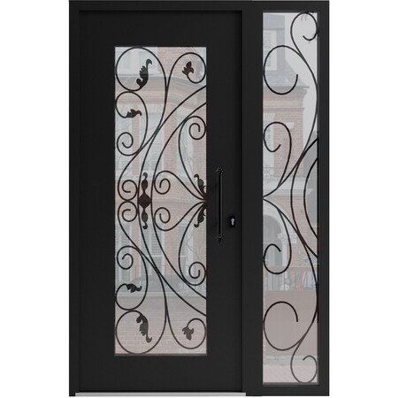 Vdomdoors Aluminum Door Iron 1633 Black Entry Steel Metal Classic Painted 48 x 80 (36+12 x 80)-Right Inswing IRON1633EXD-BLK-W36+12xH80-RH-I