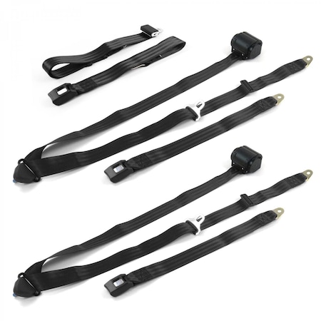 Geared2Golf Standard 3 Point Black Retractable Bench Seat Belt Kit for IH Scout 1961-1980 - 3 Belts GE1572119