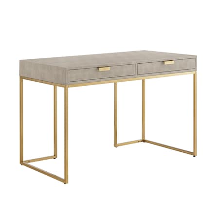 Homeroots 45" Cream and Gold Wood and Stainless Steel Writing Desk With Two Drawers 543811