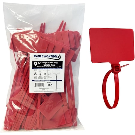 Kable Kontrol Identification & Tamper Proof Zip Ties, 9 in L, Red, Nylon Co-Polymer, 80 lbs Strength, 100 PK CTWO-9-100-RD