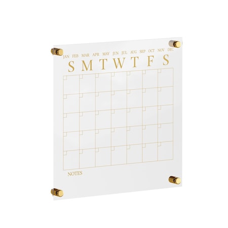 Martha Stewart Grayson Acrylic Dry Erase Wall Calendar w/Dry Erase Mrkr and Mntng Hrdwr, 14in. Sq, Clr w/Gld Prnt BR-AC-3636-GD-CLRGLD-MS