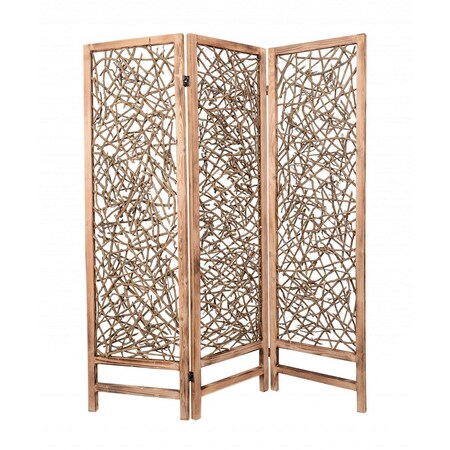 Homeroots 69" Brown Wood Folding Three Panel Screen Room Divider 274729