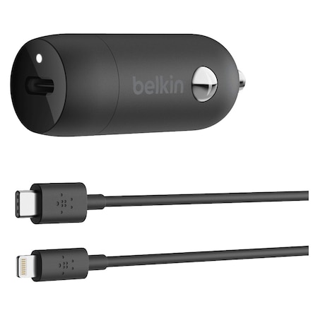 Belkin Boost Charge Usb C Car Charger 20w And Usb C To Apple Lightning Cable 4ft, Black CCA003BT04BK