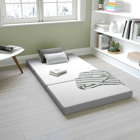 Flash Furniture Cloud Portable Tri-Fold 4 Inch Cooling Memory Foam Twin Mattress in a Box w/Removable Washable Cvr CL-3FLD-4-T-GG