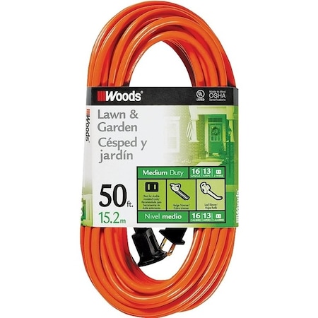Southwire Extension Cord, 16 AWG, Outdoor, 16/3, Orange, 50 ft 0723