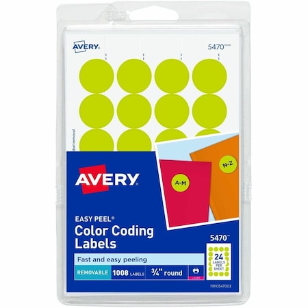 Avery Print or Write Removable Color-Coding Labels, 3/4" Dia, Neon Yellow, 1008/Pack 5470