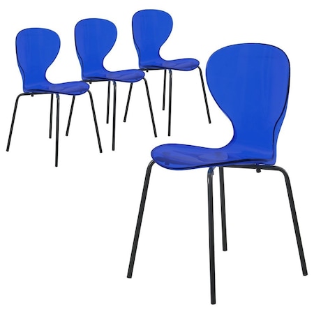 Leisuremod Modern Oyster Transparent Side Dining Side Chair with Black Base in Blue, 4PK OCB-17TBU4