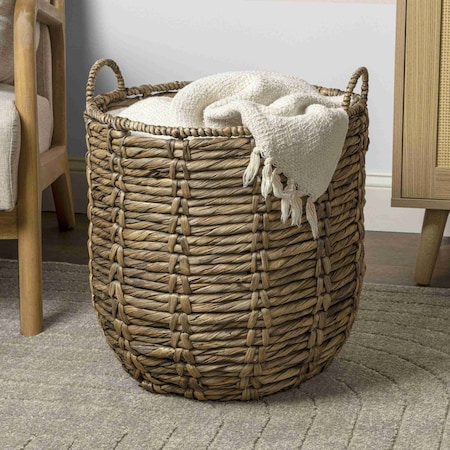 Happimess Laurel 19.49in Bohemian Hand-Woven Abaca Hamper Basket with Handles, Brown BSK1003B