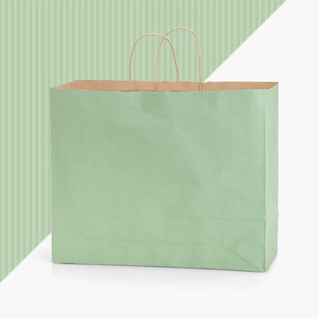 Nashville Wraps Sage Green Shadow Stripe Kraft Bag, Vogue 16x6x13, 25PK SASMV