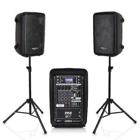 Pyle Pyle PA Speaker DJ Mixer Bundle - 300W Portable, Bluetooth Sound System with Mixer, Microphone, Stand PPHP28AMX