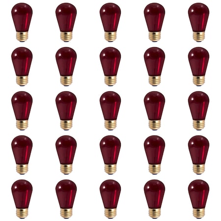 Bulbrite 11-Watt S14 Transparent Red Dimmable Incandescent Light Bulb, 25PK 861311