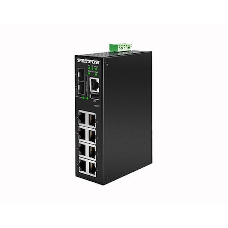 Patton Managed Industrial PoE+ Ethernet Switch; 8 x PoE+ 10/100/1000 FP2008E/2SFP/8AT/48DC