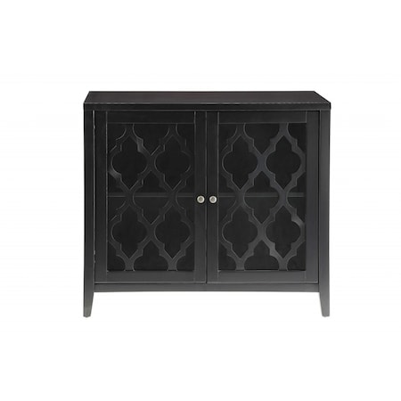 Homeroots 34in Black Sideboard with Two Glass Doors 286454