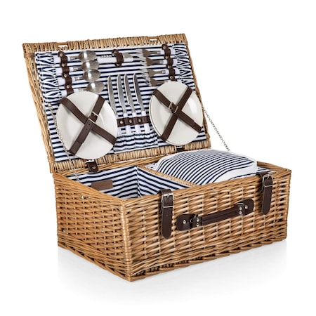 Picnic Time Family Of Brands Belmont Picnic Basket, Navy Blue & White Stripe 123-40-211-000-0