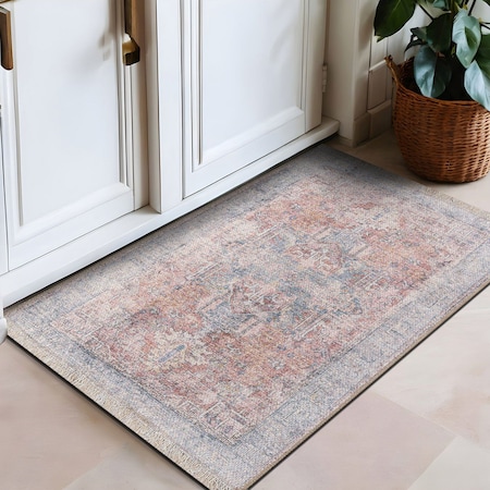 World Rug Gallery Vintage Transitional Boho Machine Washable Area Rug 2 ft x 3 ft Rust 6039RUST2X3