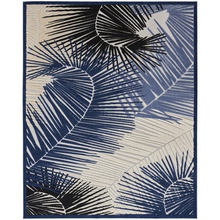 Homeroots 10' X 13' Navy Blue Black And Ivory Palm Leaf Indoor Outdoor Area Rug 551470